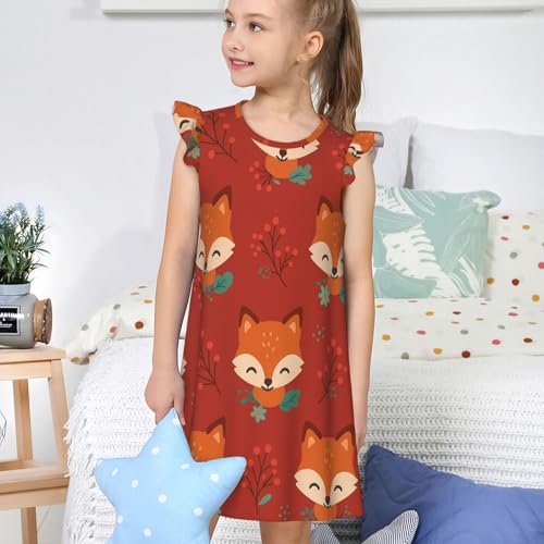 Augenstern Flutter Sleeve Nightgown Pajama Gown Cute Fox Easy Pull-On Sleepwear Nightdress4