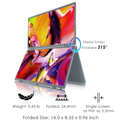 Image of 15.6-inch 1080P Portable Triple Laptop Monitor Extender with 1*HDMI and 2*USB-C Max 1920x2160 FHD IPS Foldable Plug and Play External Screen for Travel Work Home and Office -Black