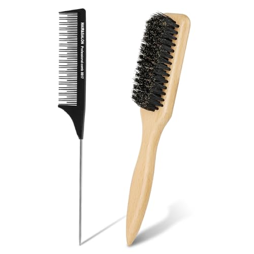 Alaoo Boar Bristle Brushes, Boar Bristle Styling Comb for Men Women with Tapered Tail Comb, Beard Brush Natural Boars Bristles Helps Softening and Conditioning Itchy Beards