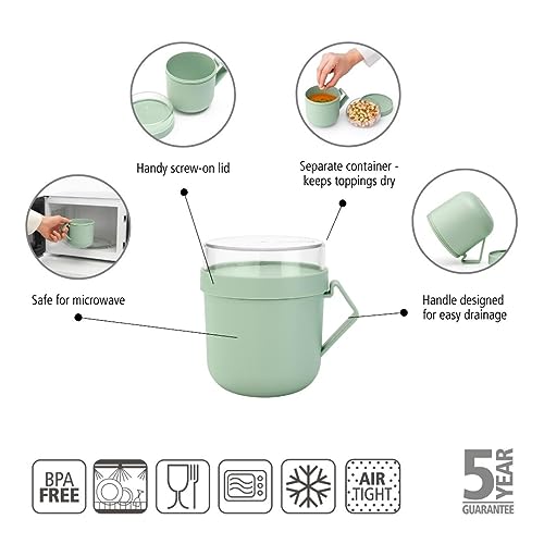 Brabantia, Make & Take Soup Mug 0.6L, with Screw-On Toppings Container (180 ml) & Handle, Leakproof, Large Opening - Image 2