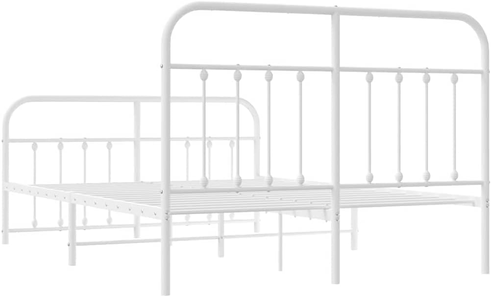 White Powder-Coated Steel Bed Frame 55.9x77.2x39.4 in Sturdy Heavy-Duty Platform Foundation for Bedroom Mattress-Support with Easy Assembly and Under-Bed Storage
