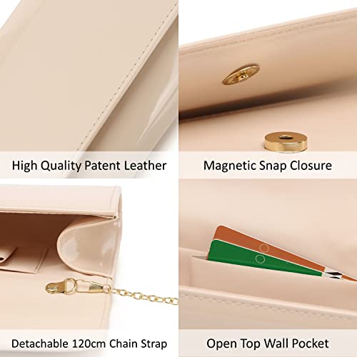 Patent Leather Envelope Clutch Womens Evening Handbag Stylish Shoulder Bag Purse For Christmas Wedding Party Prom(Nude 018) #TOP7