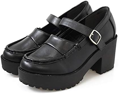 Amazon Nofall L 厚底シューズ ストラップ ローファー ラウンドトゥ 黒 ブラウン ガーリー 厚底 太ヒール カジュアル 歩きやすい 履きやすい 可愛い ブラック Large シューズ バッグ