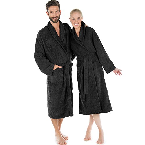 Preisvergleich Produktbild CelinaTex Bademantel Schalkragen oder Kapuze XXXL schwarz Baumwolle Saunamantel Damen Herren Frotteemantel Morgenmantel