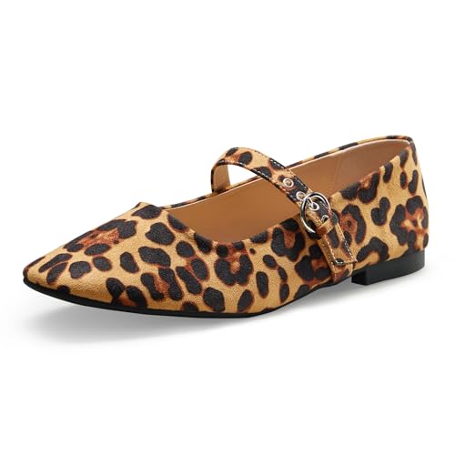 Image of Leopard Flats for Women Mesh Ballet Flats Mary Jane Animal Print Shoes Slip On Casual Breathable Ballerina Flats