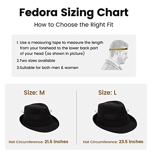 Younglove Fashion Fedora For Men Dress Hats Black Fedora Hats For Men Men's Classic Manhattan Structured Trilby Fedora Hat Black Fedora Hat For Men, Black, Large #TOP5
