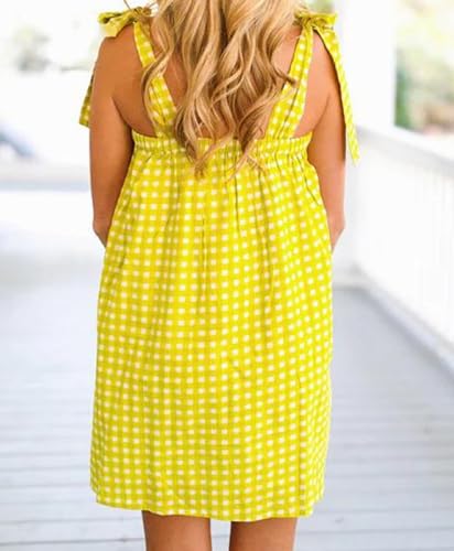 Image of Women Floral Tie Shoulder Mini Dress Cute Square Neck Loose Fit Beach Short Dress Backless Boho Vocation Sundress