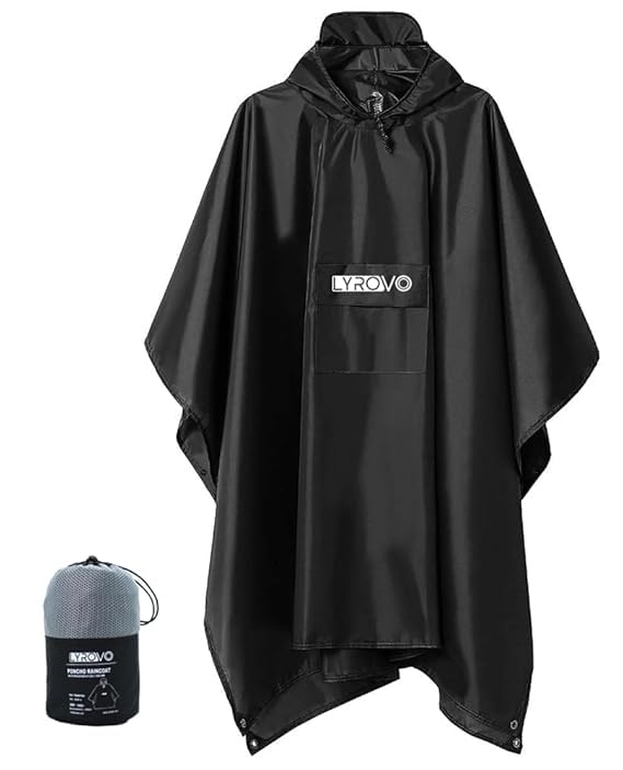 LyrovoUnisex Nylon Standard Length Outdoor Rain Poncho ,Multi Use, Waterproof, Lightweight, Reusable & Packable, One Size Fits Most