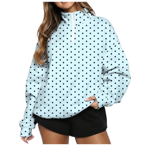 Gumipy Polka Dot Sweatshirt for Women 1/4 Zip Mock Neck Pullover No Hood - image 1