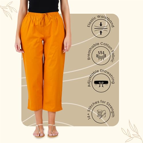 Image of Happy Bunny Parallel Pants for Women 100% Cotton Ankle Length Trousers Regular Fit with Elastic Drawstring Stylish & Pockets Casual Formal Wear for Office & Home