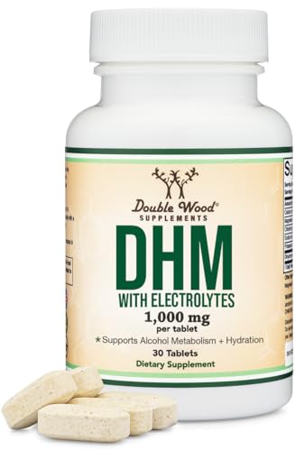 DHM1000 Dihydromyricetin (DHM) Tablets - Most Powerful DHM Supplement on The Market - 1 000mg per Capsule (30 Count) Enhanced with Electrolytes for Hydration and Liver Support by Double Wood