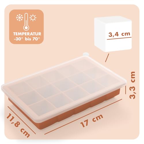 Foto von Blumtal Eiswürfelformen Silikon 3er Set - 15er Eiswürfelform mit Deckel - BPA-freie Silikon Eiswürfelform - Ice Cube Tray lebensmittelecht - Ice Tray - Olivgrün + Olivgrün + Mineral Rot
