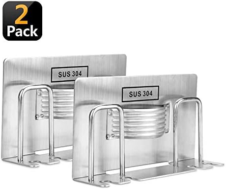 Samshow Toothbrush Holder Stainless Steel Adhesive Wall Mounted Tooth Brush Holder Accessories for Bathroom Lavatory Home Storage & Organizer - 2 Pack