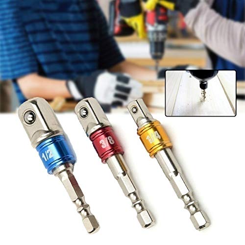 Drill Set bit 1 Pc Wrench Socket Adapter Drill Bit Hex Shank 1/2 1/4 3/8 with Steel Balls Driver Drill Impact Socket Extension Bit Adapter Drill Collet Adapter(3 in 8)