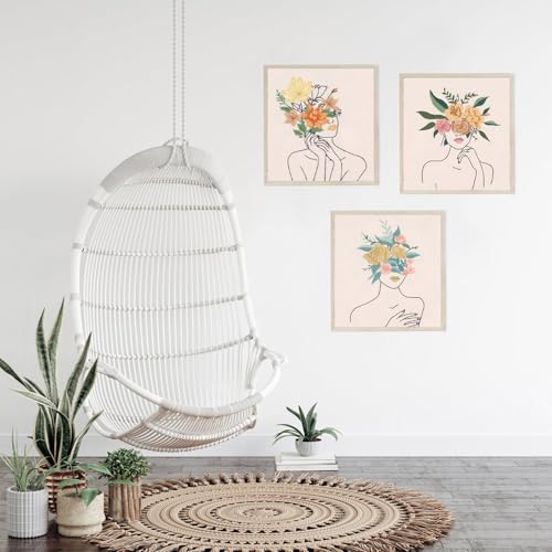 Image of EOBTAIN 3 Pcs Embroidery Kit for Beginners Adults Boho Floral Hand Stamped Embroidery Satrter Kits DIY Cross Stitch Kits with Embroidery Hoop,Needles and Threads,Gifts for Woman at Home Embroidery Kit