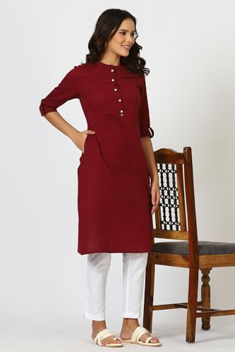 Image of W for Woman Lilac Mandarin Collar Cotton Blend Straight Kurta