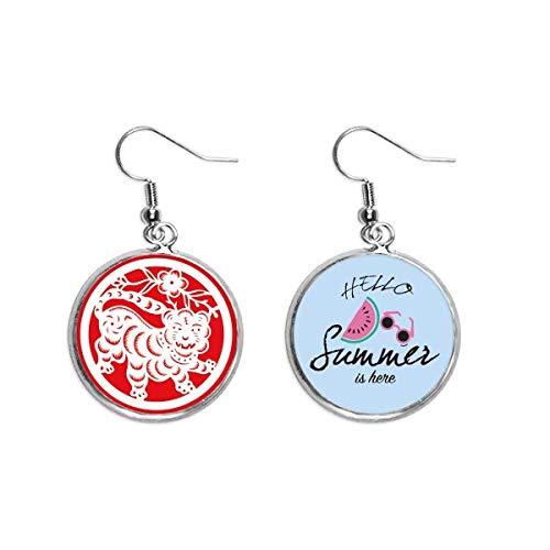 Pendientes de sandía con tigre animal zodiaco chino accesorio para lóbulo de oreja