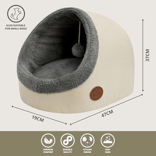 Banbury & Co Cat Bed for Indoor Cats, Small Snug Cosy Pet Igloo, Removable Cushion Pillow, Small Dog House Bed, Anti-Anxiety Cat Hideaway for Puppy & Kittens with Hanging Toy | White, 47x37x33cm - Image 4