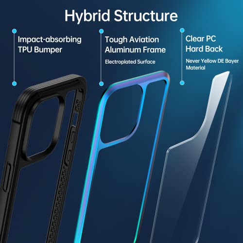 Meifigno Rainbow Series For Iphone 14 Pro Max Case With Aluminum Frame & 3X Shockproof Bumper & Clear Back, [3X Military Grade Drop Protection], Protective Phone Case Iphone 14 Pro Max, Iridescent #TOP3