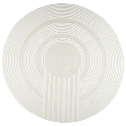 Tapete beige redondo de 160x160 cm reciclado miniatura 3