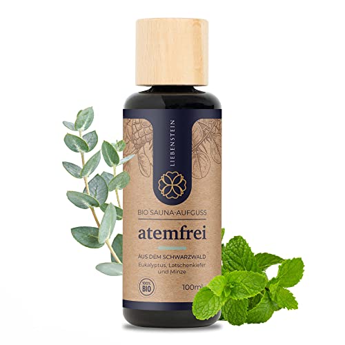 Liebenstein® BIO Saunaaufguss “Atemfrei” - Eukalyptus, Latschenkiefer & Minze [1x100ml Sauna Aufgussmittel] - mit 100% naturreinen Bio Ölen - regional und nachhaltig - Dein Sauna Aufguss Cover
