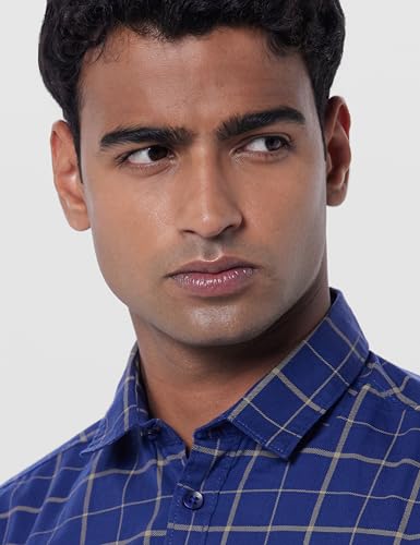 Image of The Indian Garage Co Men Slim Fit Checkered Full Sleeves Cutaway Collar Casual Shirt
