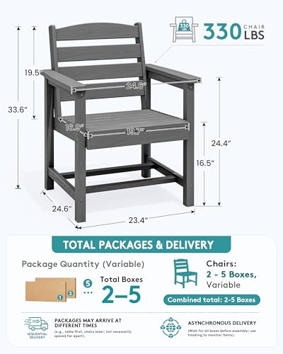 Image of SERWALL Outdoor HDPE Dining Chairs with Arms & Widended Seat, Set of 2, Gray