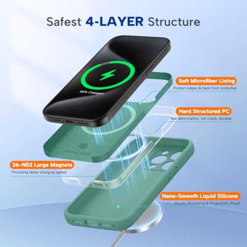 Image of miracase Magnetic for iPhone 15 Pro Case, [Soft Anti-Scratch Microfiber Lining], Compatible with MagSafe, Liquid Silicone Shockproof Drop Protection Phone Case for 15 Pro, Midnight Green