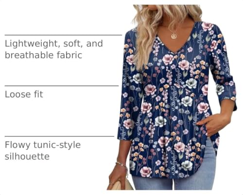 Image of OFEEFAN 3 /4 Length Sleeve Womens Tops 2026 Blouses for Women Dressy Casual Fashion Clothing V Neck Babydoll Tops Fall Outfits