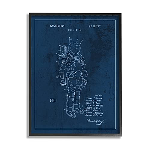 Image of 'Traditional Space Suit Patent Outer Space'| Framed Giclee Art | Stupell Industries | Black, 11 x 14 Inches, Easy to Hang and Sturdy, Made in USA, by Lil' Rue