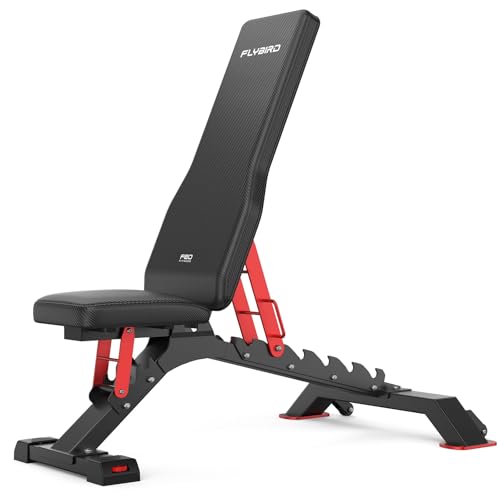 Image of FLYBIRD WB7 Weight Bench, 1300LBS Commercial Adjustable Weight Bench, Workout Bench for Home Gym, Flat Incline Bench Press Heavy Duty Bench with 34'' Extra-Long Backrest and Easy-Roll Wheels