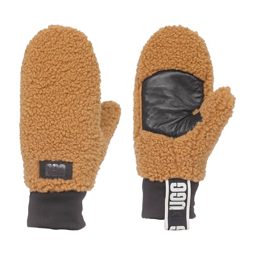 UGG Womens Uggfluff Mitten With Logo Tape Chestnut Large/X-Large