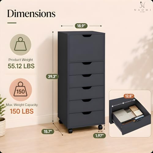 Image of Naomi Home 5 Drawer + 1 Cabinet Storage Organizer, Modern Mobile Cabinet for Home & Everyday Storage