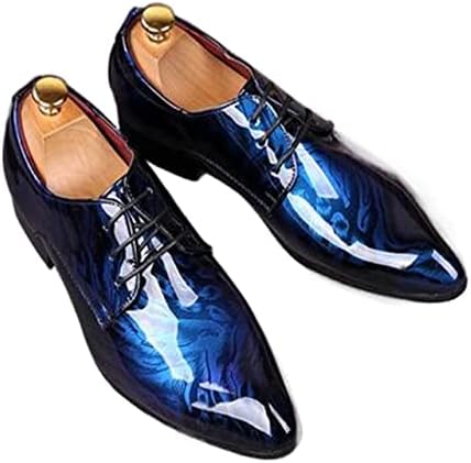 ANIORA New Popular Casual Mens Shoes Glitter Royal Blue Print Flat Formal Oxfords Wedding Evening Dress Shoes Sapato Social Masculino (Color : 1, Size : 9)