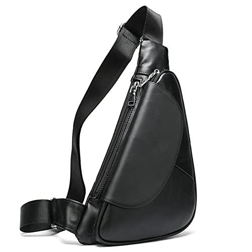 Men Leather Messenger Chest Bag Crossbody Shoulder Sling Backpack Casual Daypack for Sport Hiking Travel Camping Crossbody Backpack for Hiking Camping Cycling (Color : Black, Size : One Size