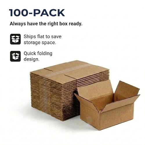 Image of BOX USA Small Shipping Boxes 10 inchL x 8 inchW x 4 inchH (100-Pack) - Small Corrugated Cardboard Packaging Boxes for Shipping, Packing, Moving, and Storage at Home, Office, or Business