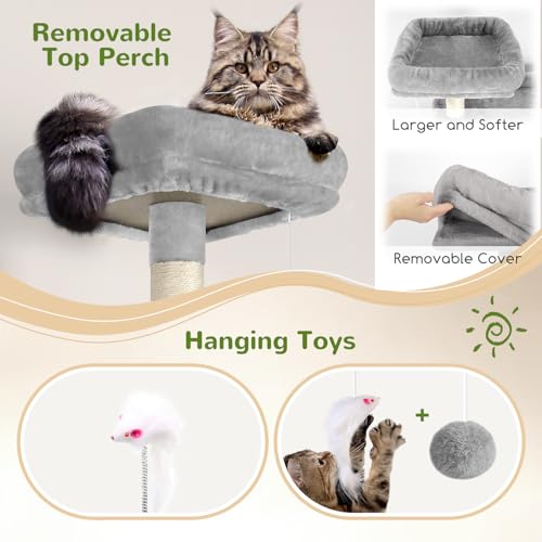 Image of Globlazer Sturdy Cat Tree for Indoor Cats 20 lbs, S68, Cloud Grey | 68-inch Large Cat Tower for Adult Big Cats, Heavy Duty Cat Tree with Extra Large Platform, 5 Scratching Post