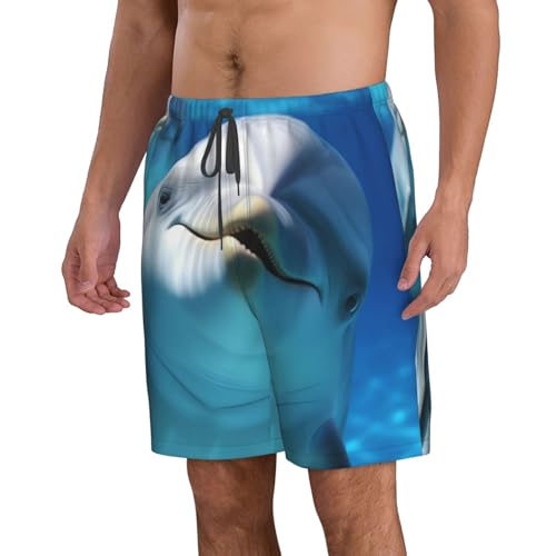 Dolphin with a Smile Men's Swim Trunks Quick Dry Board Shorts with Pockets Casual Drawstring Beach Shorts2