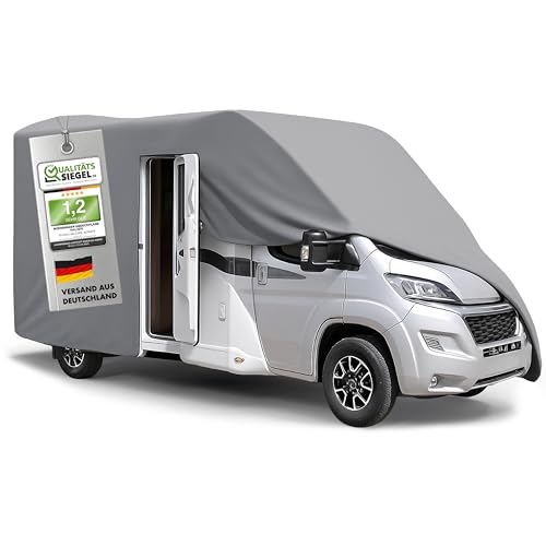 WALSER Premium Wohnmobil Abdeckplane 100% wetterfeste Wohnmobilabdeckung wasserdichte Wohnmobilplane mit UV-Schutz Schutzhülle für Reisemobile + Aufbewahrungstasche 850x250x225cm (Dachlänge: 790cm)
