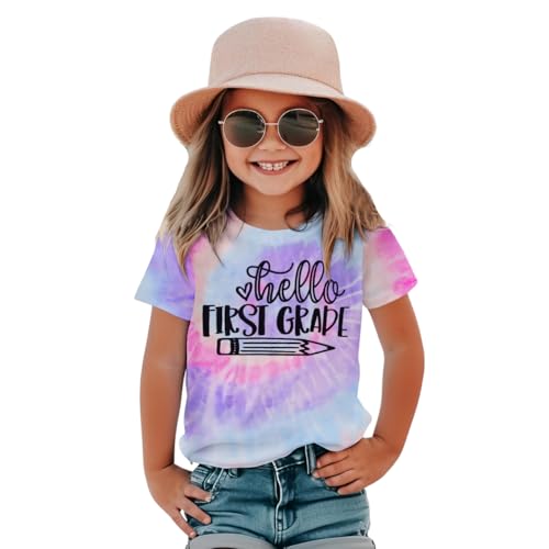 Image of KEKEMI Kid Girls First Day of School Shirt Hello Kindergarten First /Second /Third Grade Tshirt Back to School Tees Tops 4-10Y