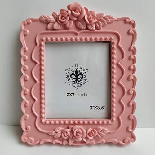 Zxt-Parts 3X3.5 Picture Frame Pink Frame. Resin Handmade Photo Frame. Glass Panel. Black Suede Cover.european Style Suitable For Wall Or Desktop. #TOP21