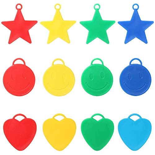 TRIXES 20 Poids pour Ballons en Hélium Formes et Couleurs Variées Étoiles Cœurs Visages Souriants pour Fêtes d'enfants