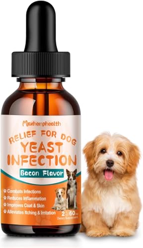 Yeast Infection Treatment for Dogs - Natural Yeast Relief for Dogs - Anti-Yeast Drops for Itchy Ears, Paws & Skin Allergy Relief, Herbal Supplement for Dog, 2 FL OZ Bacon Flavor