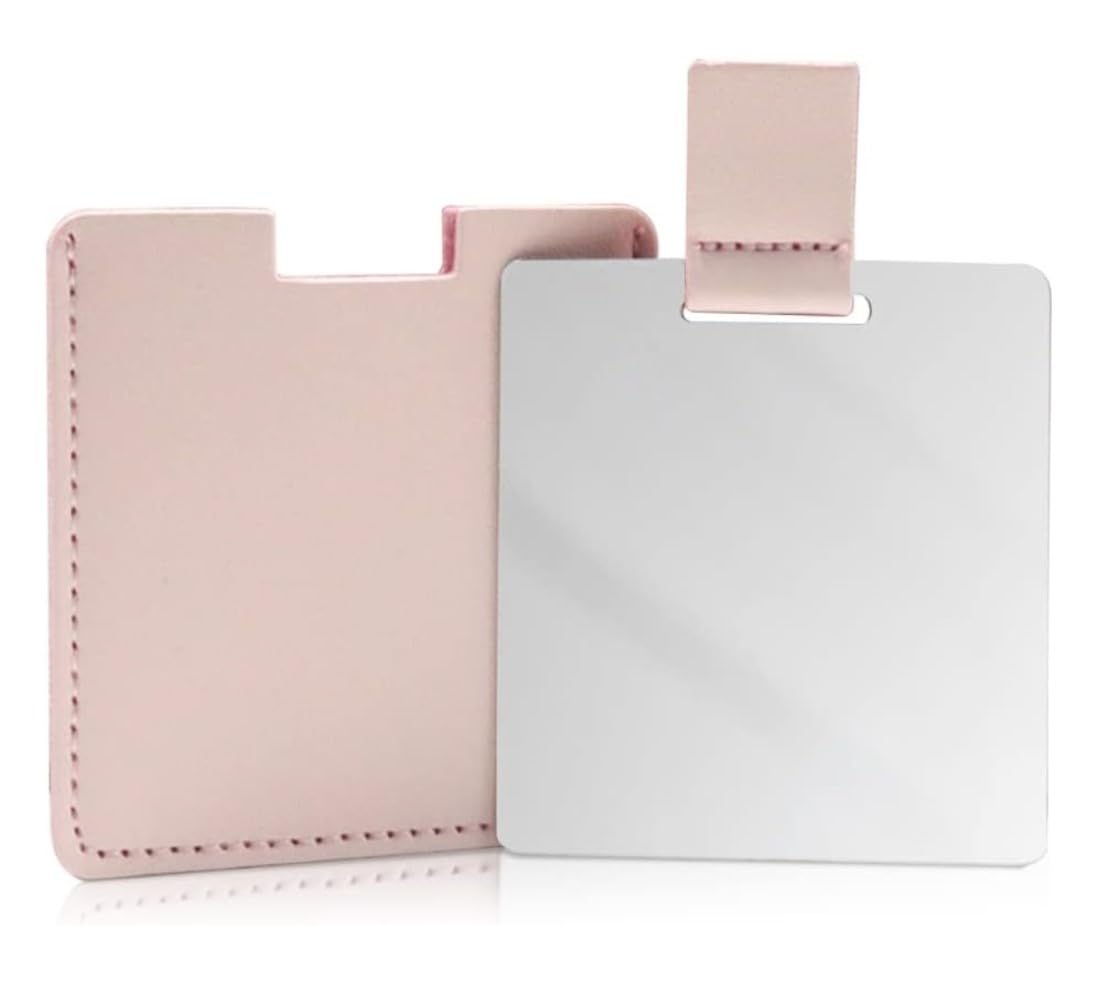 Mini Compact Purse Pocket Mirror for Women Travel Lightweight Makeup Mirror Stainless Steel with Leather Case Cover (Square - Pink)-image-17