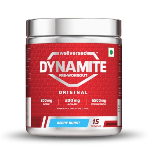 Image of Dynamite Original Pre Workout For Men (15 Servings, Berry Burst) For Focus & Energy Boost With 6500mg Citrulline Complex | Preworkout Supplements For Men - 210g