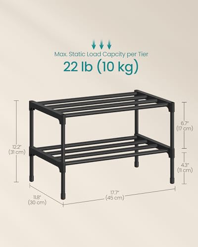 Image of SONGMICS 2-Tier Shoe Rack for Closet, Compact Metal Shoe Organizer Shelf for Entryway, Bedroom, Small Spaces, Stackable, 11.8 x 17.7 x 12.2 Inches, Black ULSA112BH01