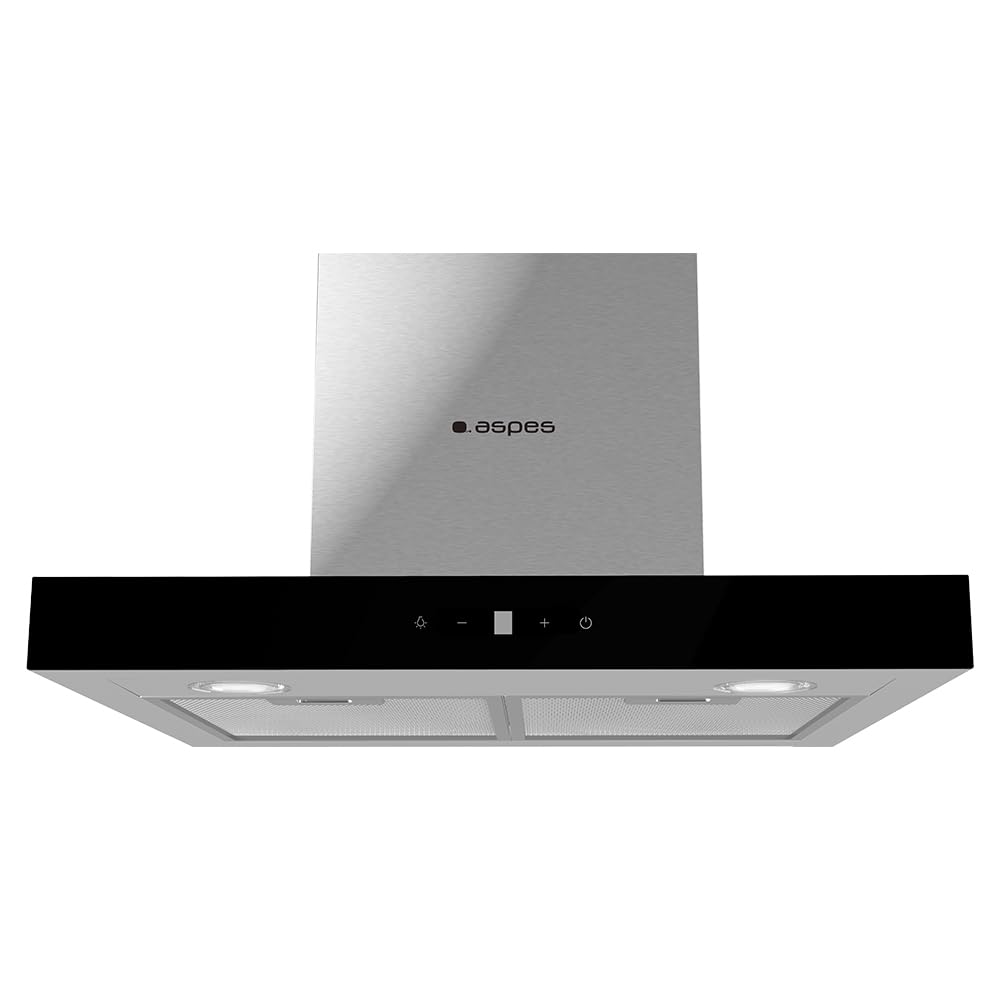 Aspes Campana Extractora Tipo T 60cm Cristal negro ACPT600AN. Potencia 800m3/h, Tiro Doble, 4 Velocidades, Control Táctil, Filtro apto para Lavavajillas.