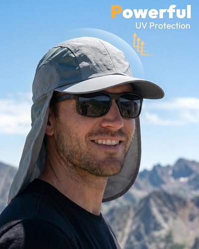 Image of Mens Sun Hat with Breathable Mesh Sun Hats for Men Sun Protection Fishing Hat with Neck Flap for Hiking Cycling