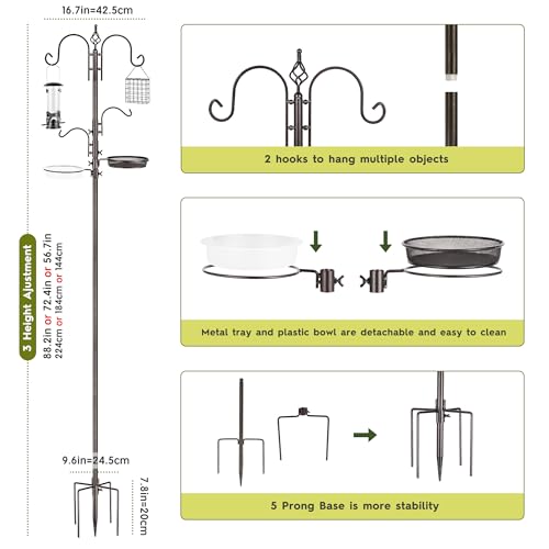 ERYTLLY Bird Feeding Station Kit Bird Feeder Pole Wild Bird Feeder Hanging Kit Planter Hanger Multi Feeder Hanging with Metal Suet Feeder Bird Bath for Attracting Wild Birds - Image 3