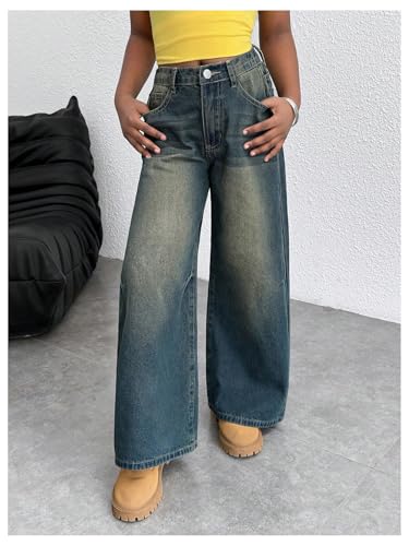 Floerns Girl's Vintage Wide Leg Jeans Elastic Waist Streetwear Y2k Baggy Denim Pants2